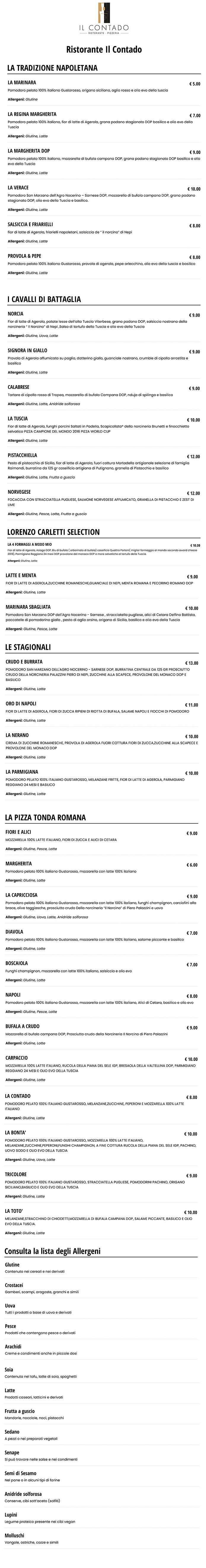 menu pizze